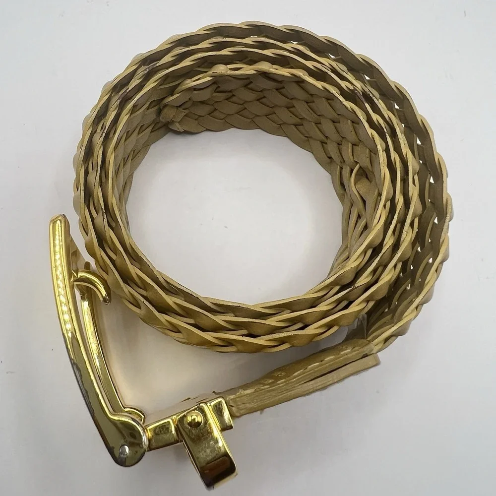 Michael Kors Braided Woven Leather Belt Medium Gold